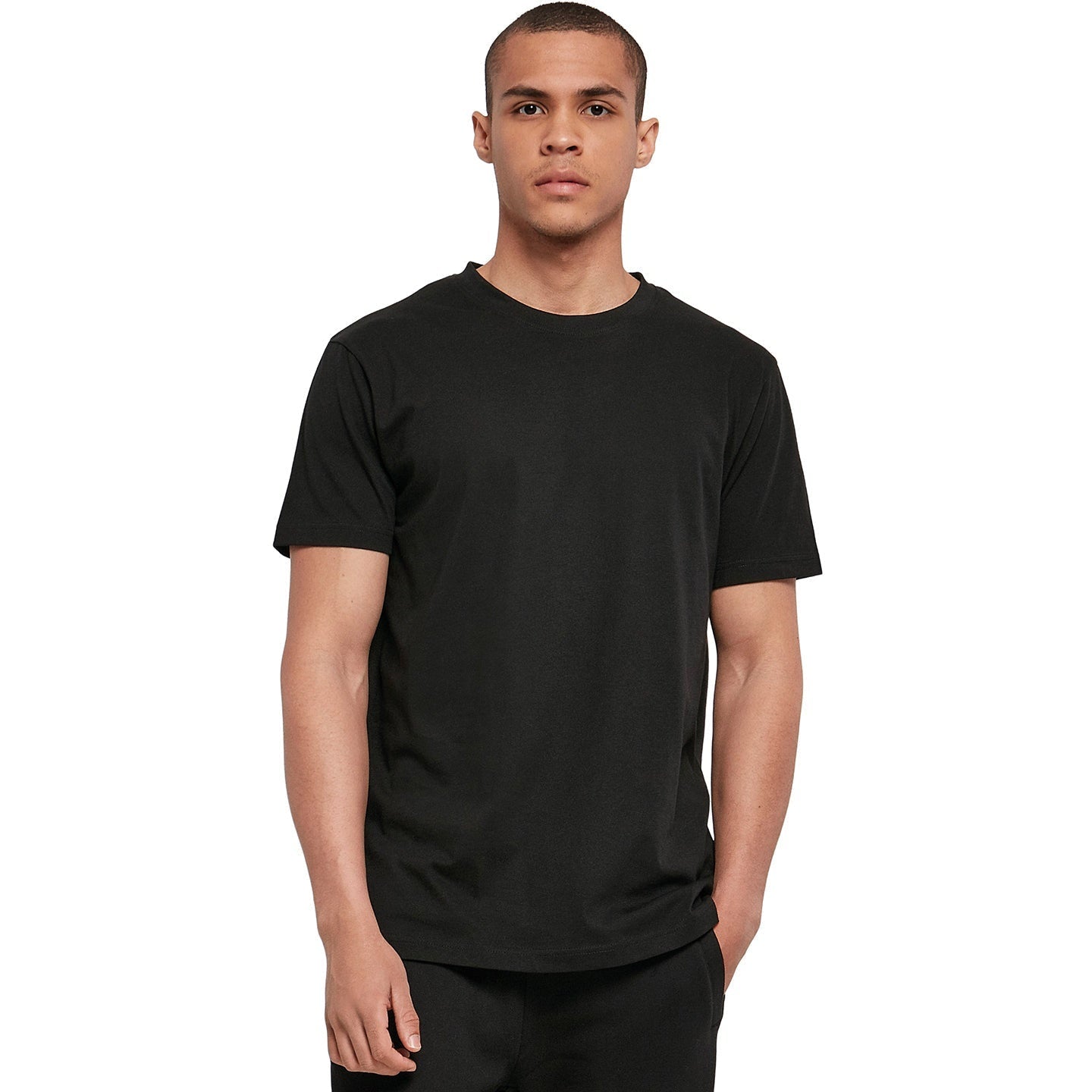 Build Your Brand Basic Round Neck Tee Black 100% Cotton Regular Fit Sizes XS-5XL