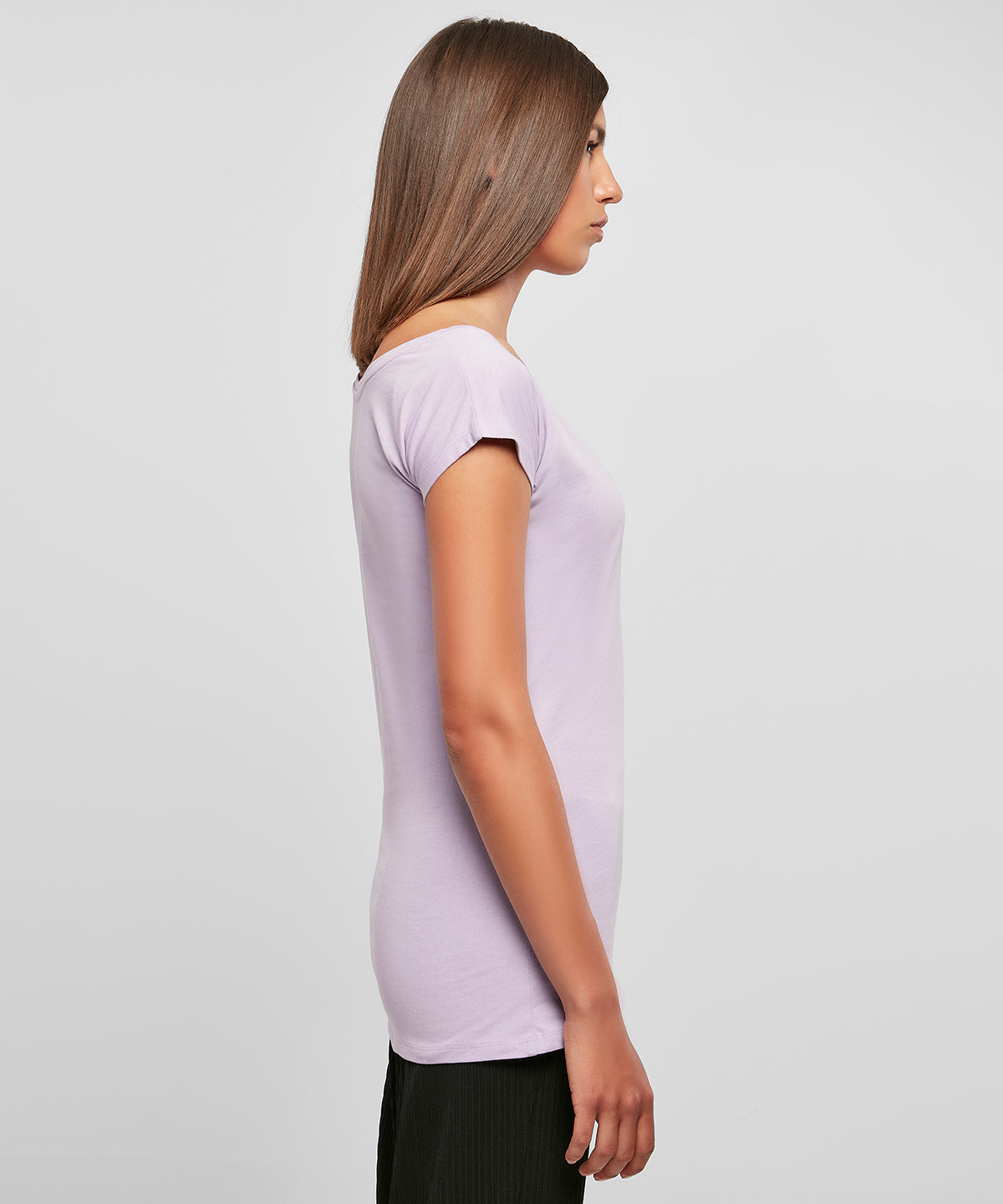 Build Your Brand Women's Wide Neck Tee Lilac Loose Fit Off-Shoulder Top