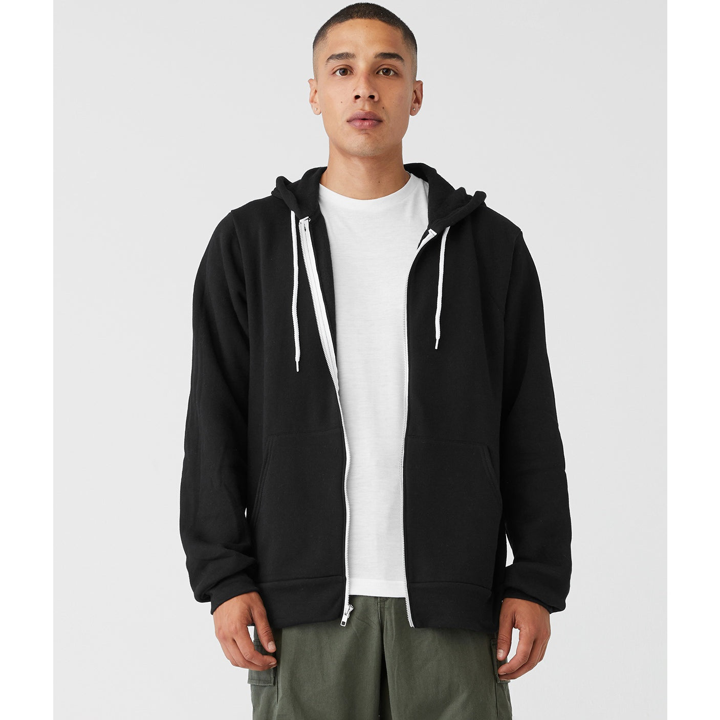 Bella Canvas Unisex Polycotton Fleece Full-Zip Hoodie Black Relaxed Fit