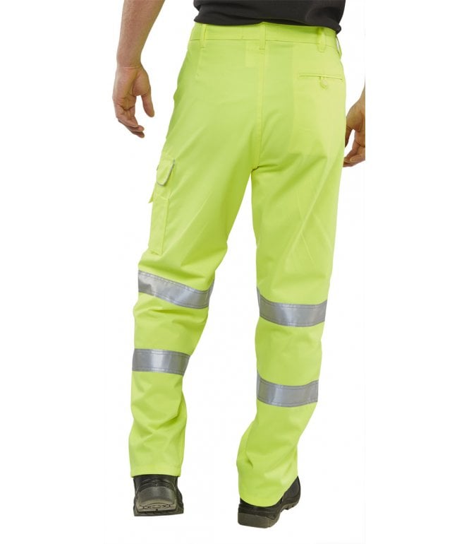 Beeswift Poly-Cotton Trousers EN ISO 20471 Hi Vis with Knee Pad Pockets
