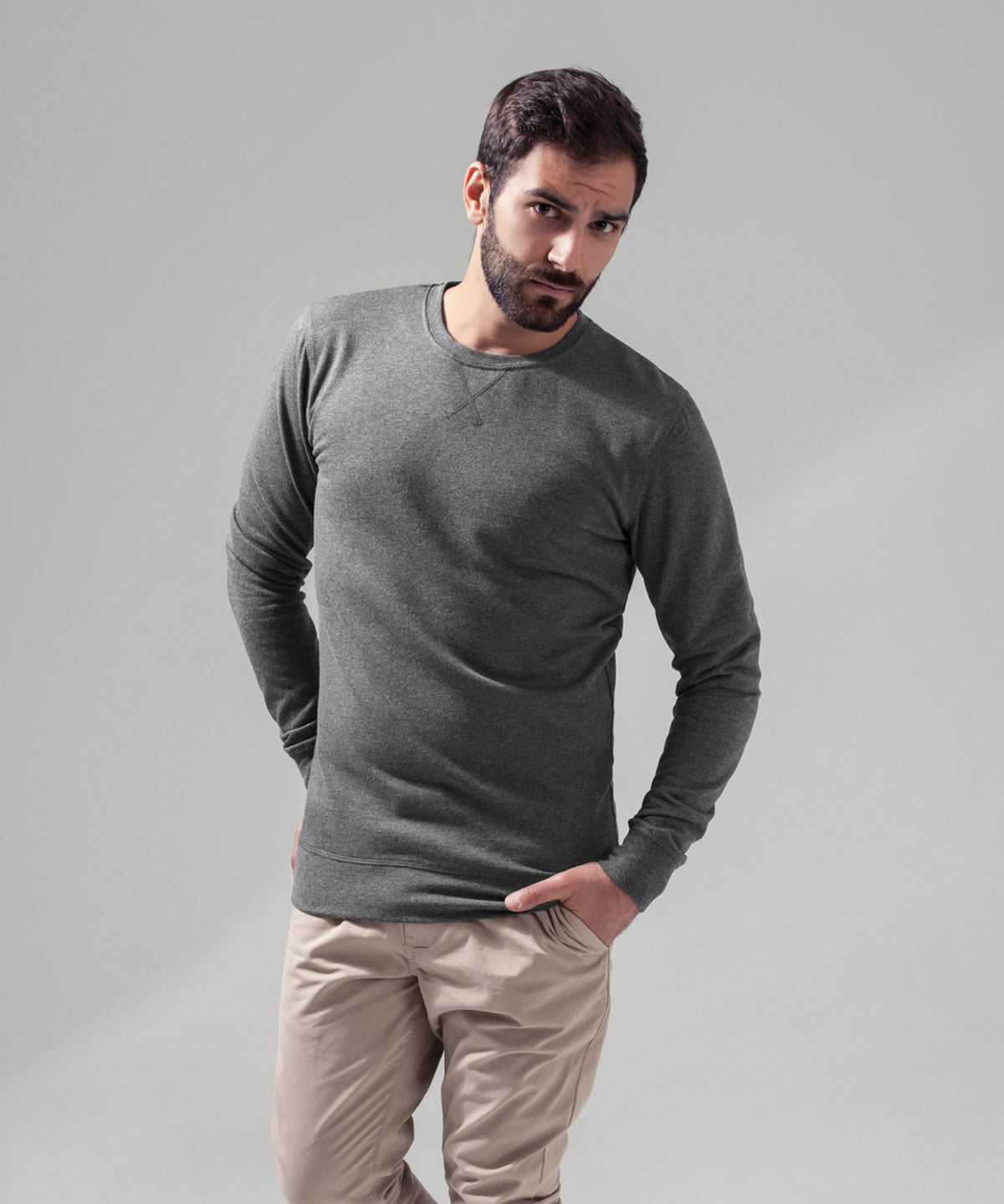 Build Your Brand Light Crew Sweatshirt Customizable Cotton Casual Wear