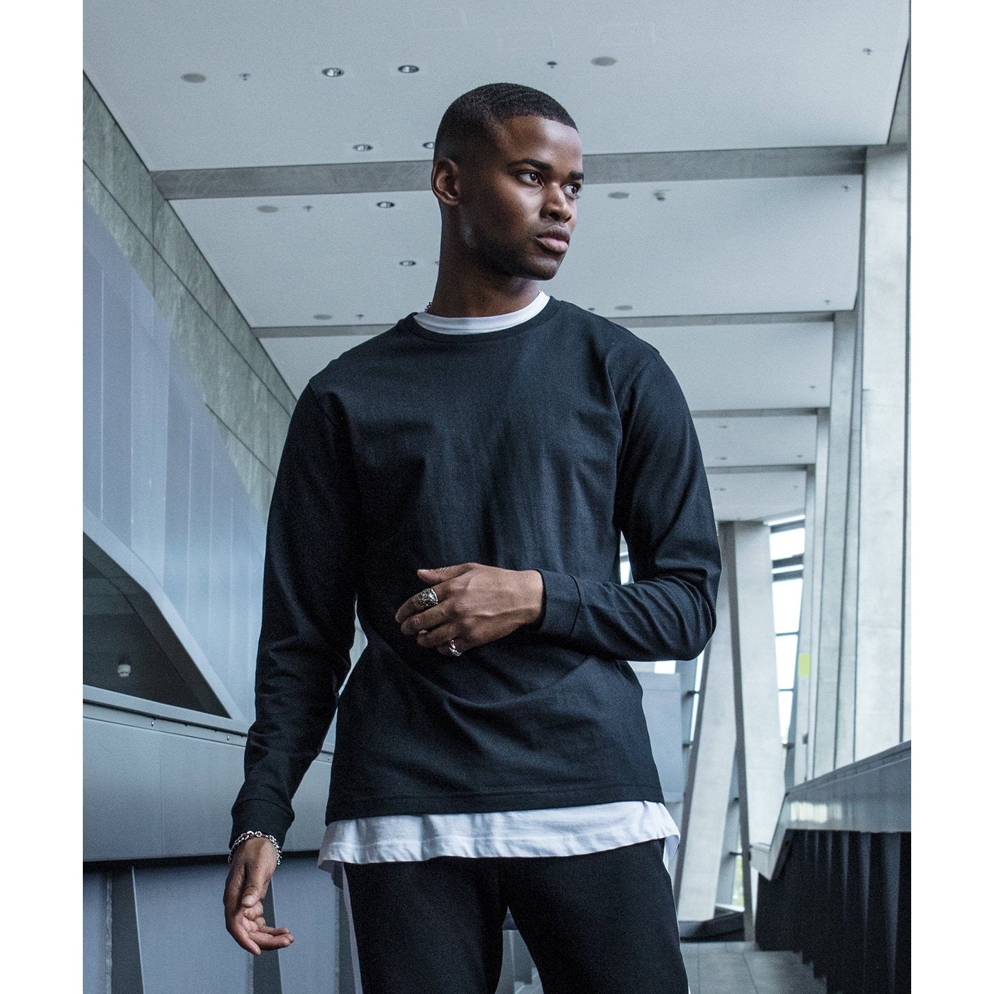 Build Your Brand Long Sleeve Top with Cuff Rib Comfortable Casual Wear