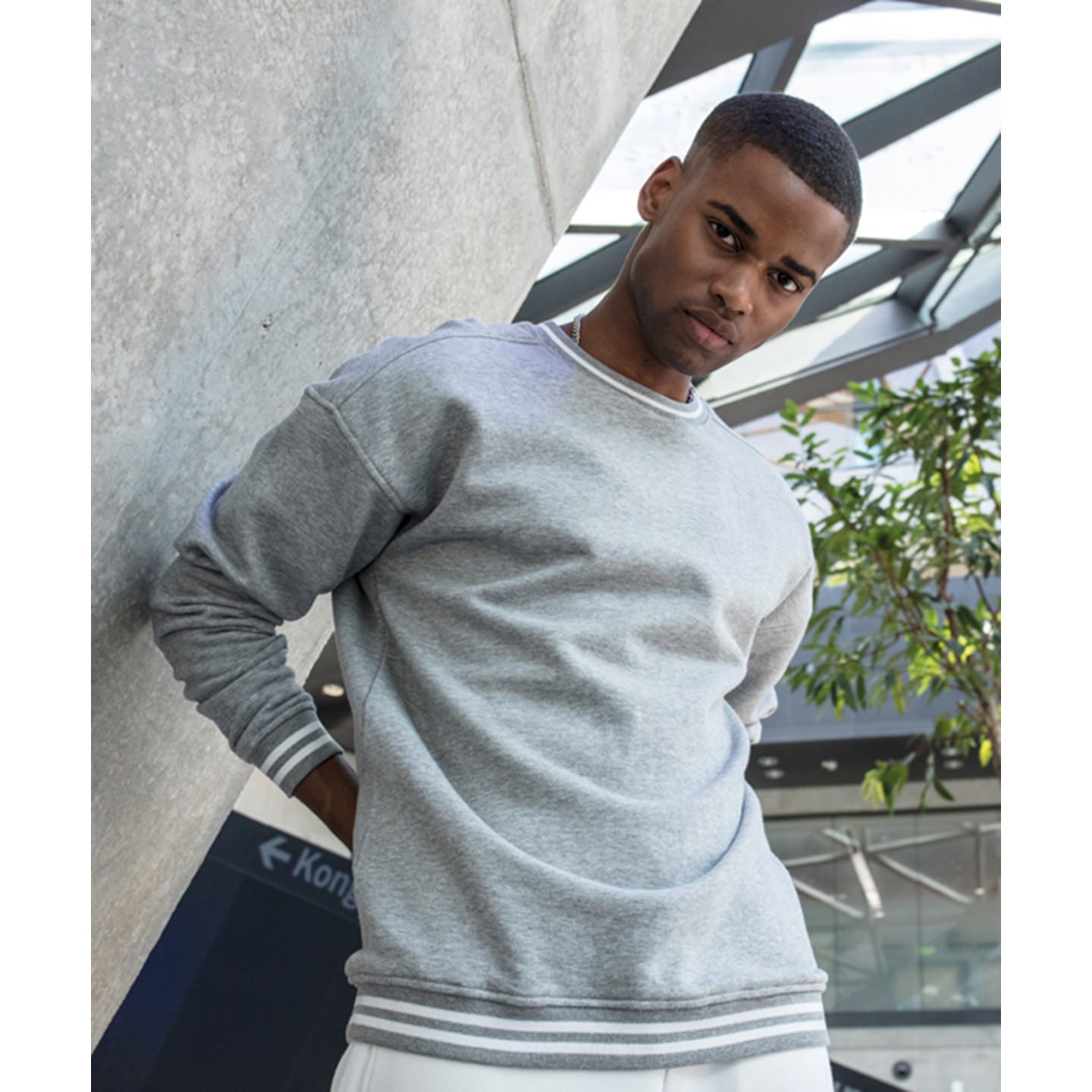 Build Your Brand College Sweat Crew Neck Jumper with Ribbed Cuffs - FAMA