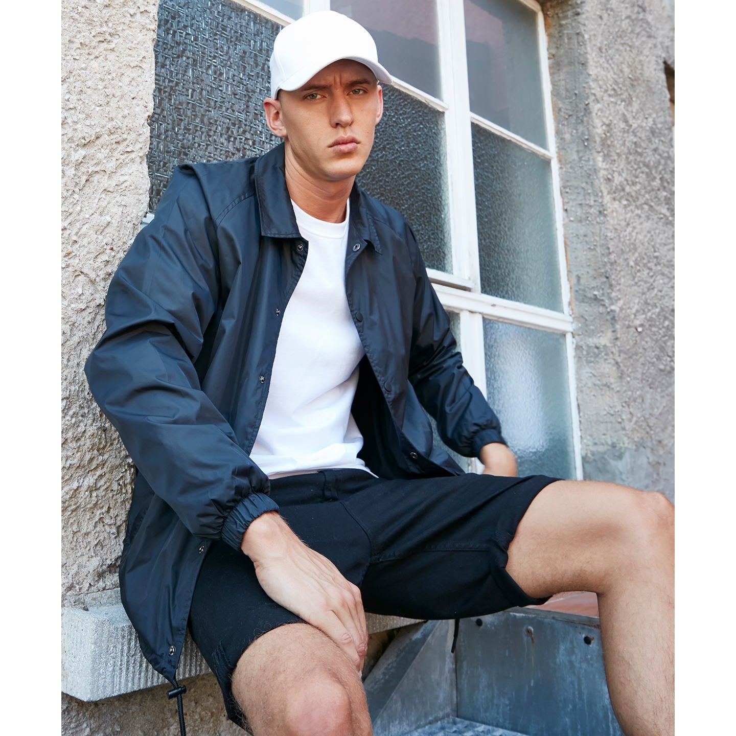 Build Your Brand Coach Jacket Nylon Streetwear with Pockets and Drawstring
