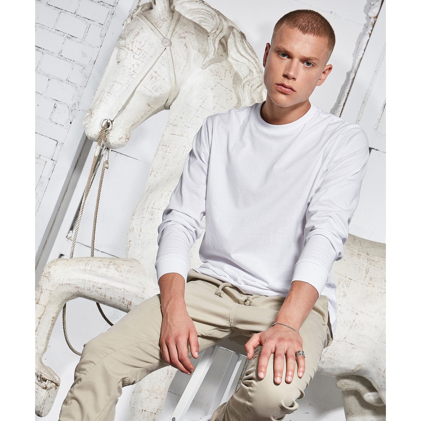Build Your Brand Organic Long Sleeve T-Shirt with Ribbed Cuffs for Men