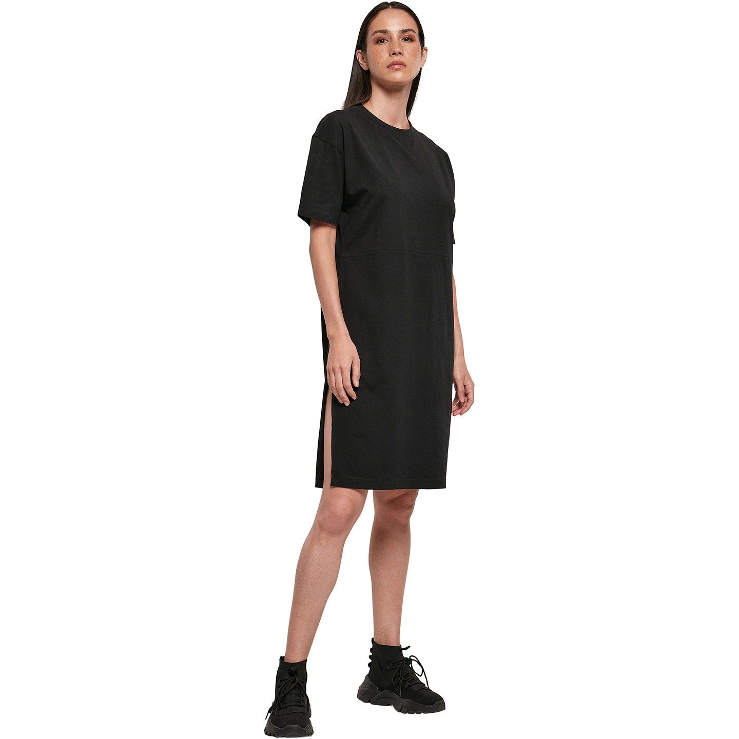 Build Your Brand Women's Organic Oversized Slit Tee Dress Casual Urban Style