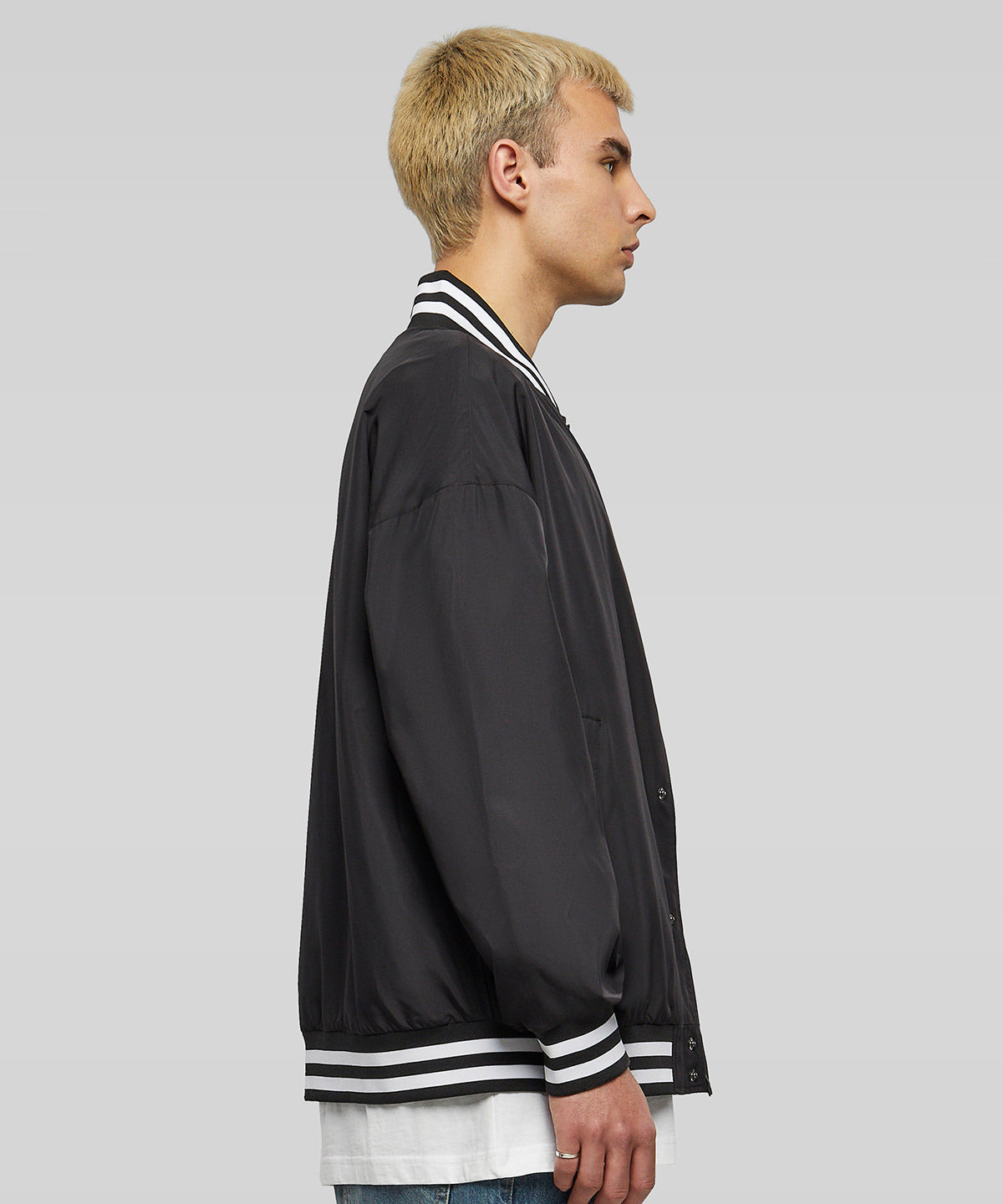 Build Your Brand Men's Light College Jacket with Striped Collar and Cuffs
