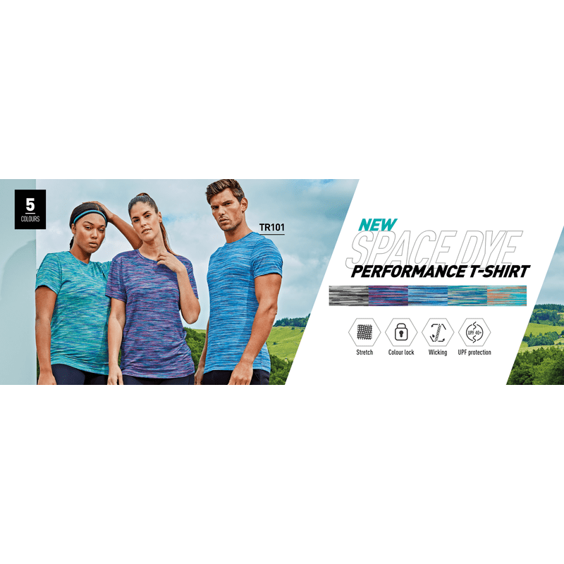 TriDri Space Dye Performance T-Shirt Lightweight Wicking Crew Neck Short Sleeve