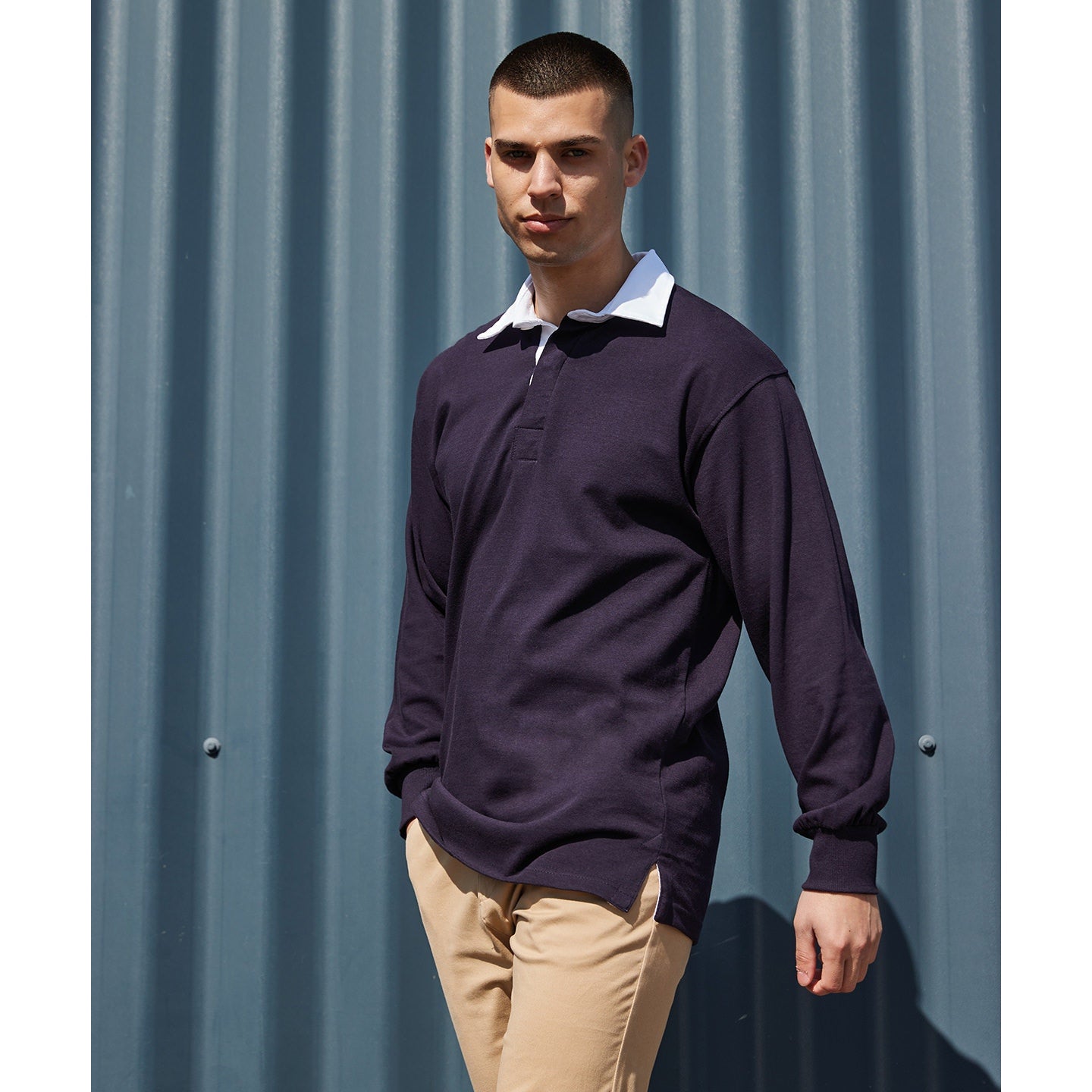 Front Row Long Sleeve Rugby Shirt 100% Cotton Woven Collar Sizes S-3XL