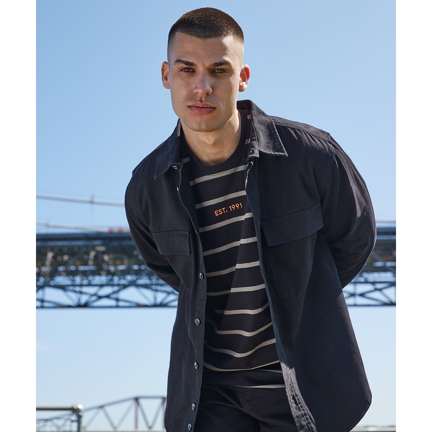Front Row Heavyweight Drill Overshirt with Mitred Pockets Tag-Free Workwear