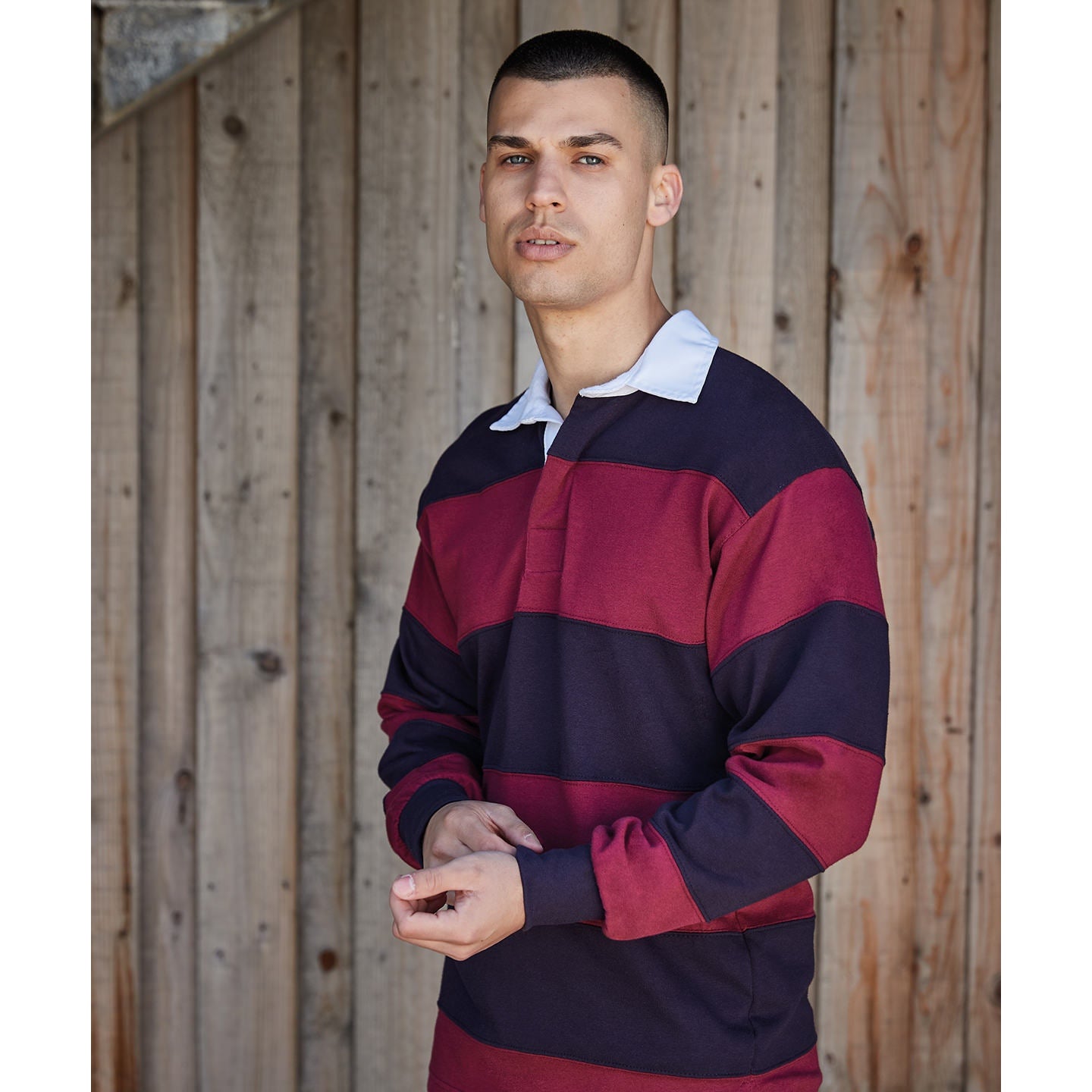 Front Row Sewn Stripe Long Sleeve Rugby Shirt Heavyweight Jersey S-2XL