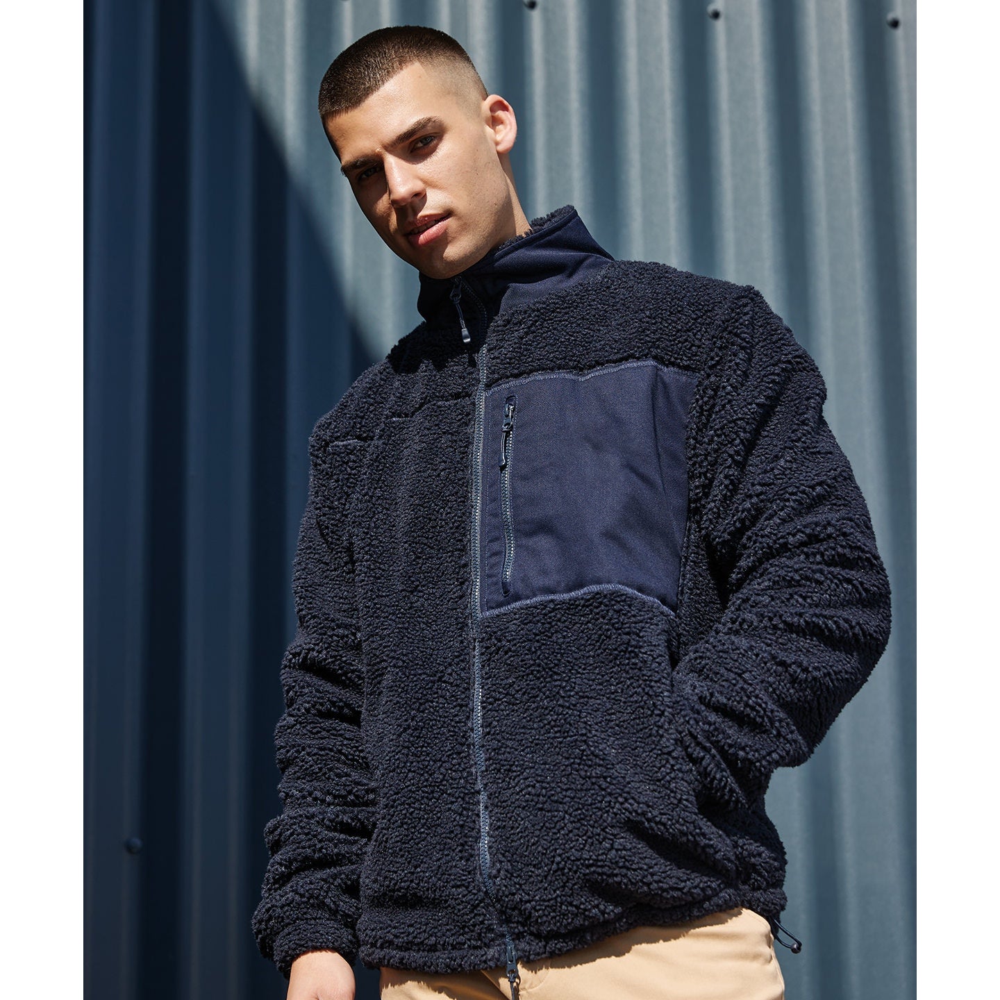 Front Row Recycled Sherpa Fleece Jacket Eco-Friendly Zip-Through Regular Fit