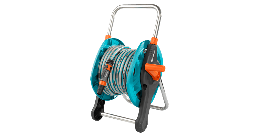 Gardena Hose Reel Set with Telescopic Handle and Space-Saving Design