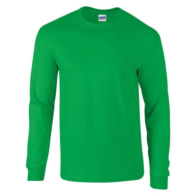 Gildan Ultra Cotton Long Sleeve T-Shirt Irish Green 100% Cotton Classic Fit