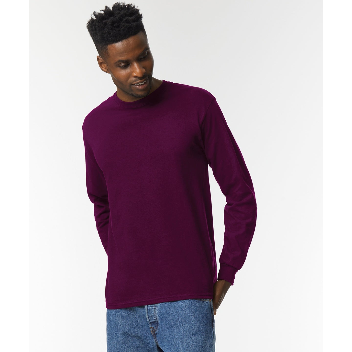 Gildan Ultra Cotton Long Sleeve T-Shirt Maroon 100% Cotton Classic Fit