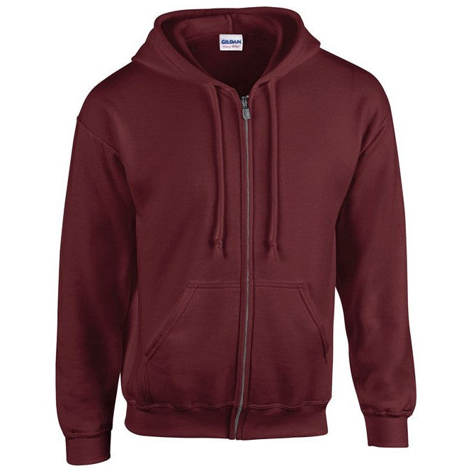 Gildan Heavy Blend Full Zip Hooded Sweatshirt Maroon Pouch Pockets S-2XL