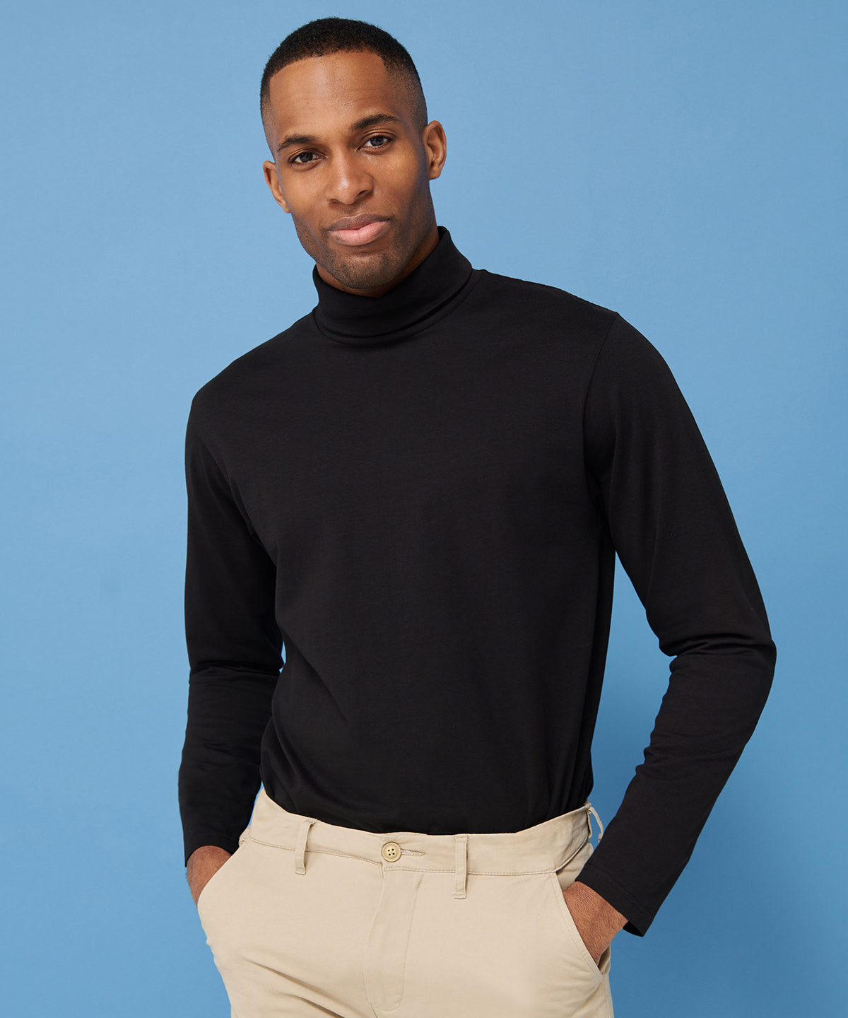 Henbury Long Sleeve Roll Neck Top Cotton Stretch Comfortable Smart Casual Wear