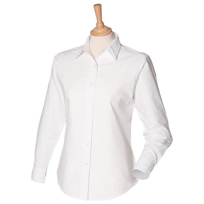 Henbury Women's Classic Long Sleeve Oxford Shirt Wrinkle Resistant Cotton Blend