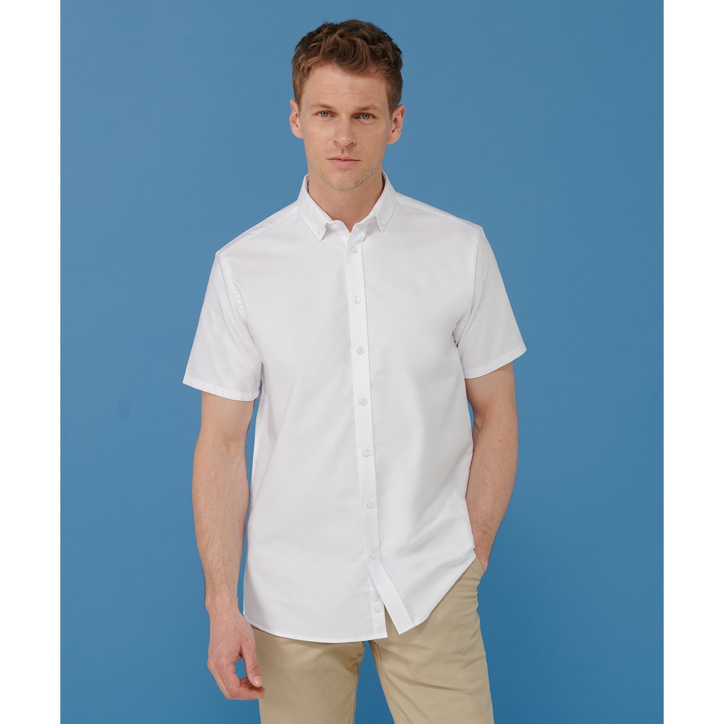 Henbury Modern Short Sleeve Oxford Shirt Regular Fit Wrinkle-Resistant Cotton