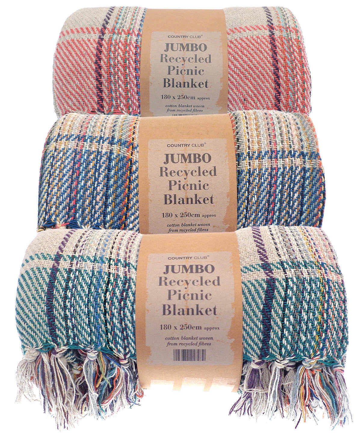 Jumbo Eco-Friendly Recycled Cotton Picnic Blanket 180x250cm Beach Park Use