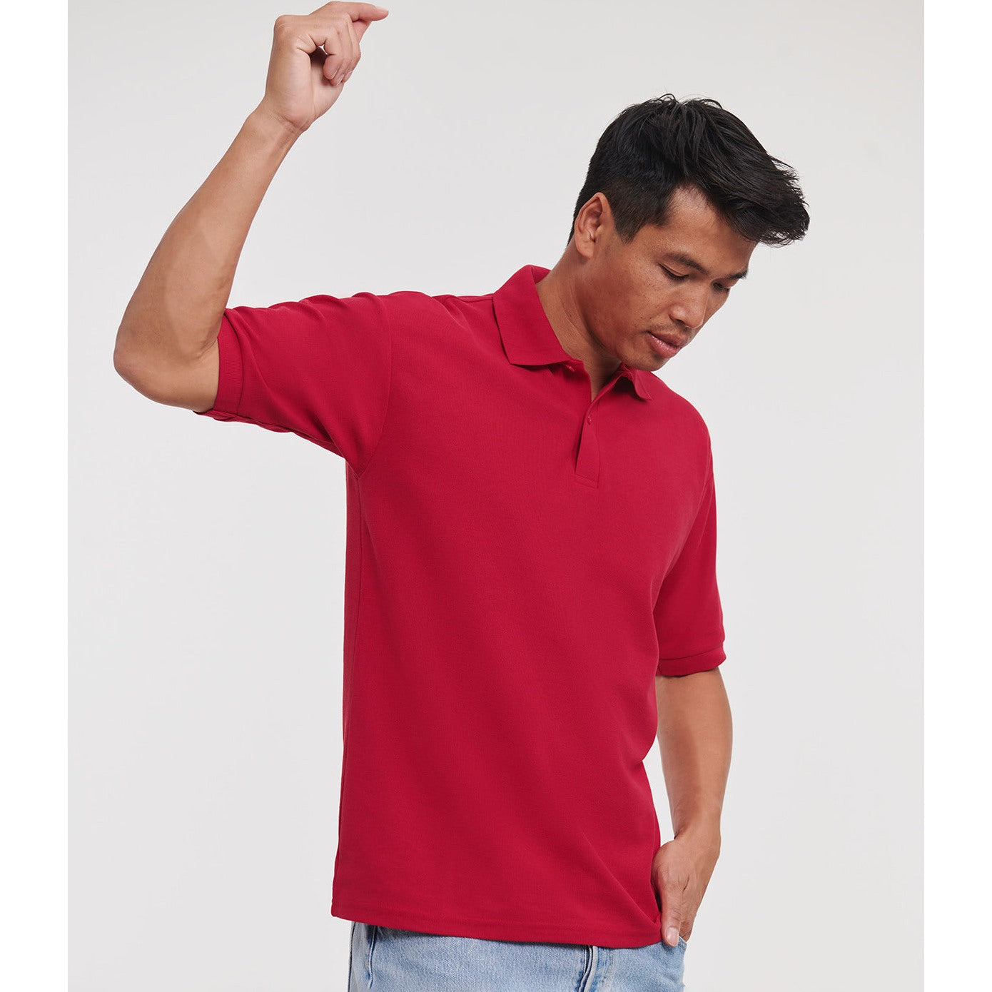 Russell Europe Classic Polycotton Polo Shirt Bright Red Soft Comfortable Fit