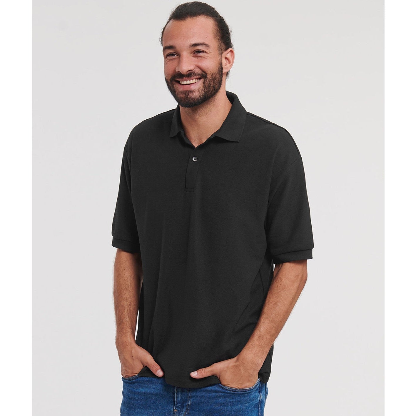 Russell Europe Classic Polycotton Polo Shirt Black Soft Comfortable Fit