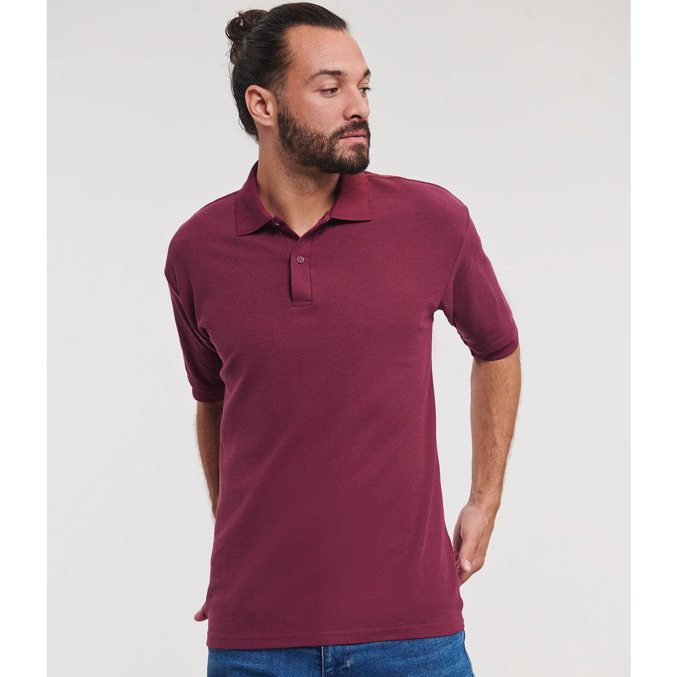 Russell Europe Classic Polycotton Polo Shirt Burgundy Soft Feel Comfortable