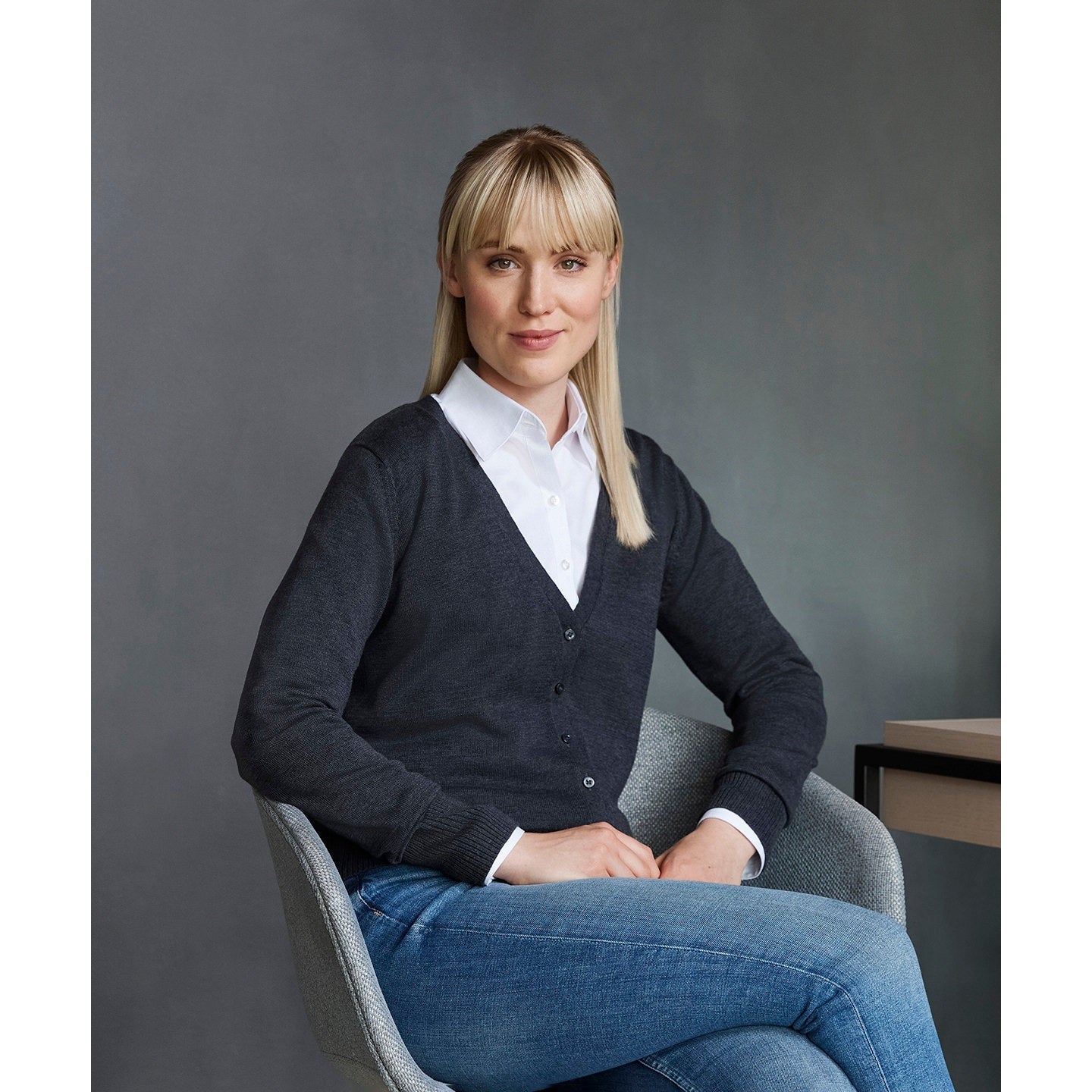 Russell Collection Women's V-Neck Knitted Cardigan Easy-Care Cotton Blend