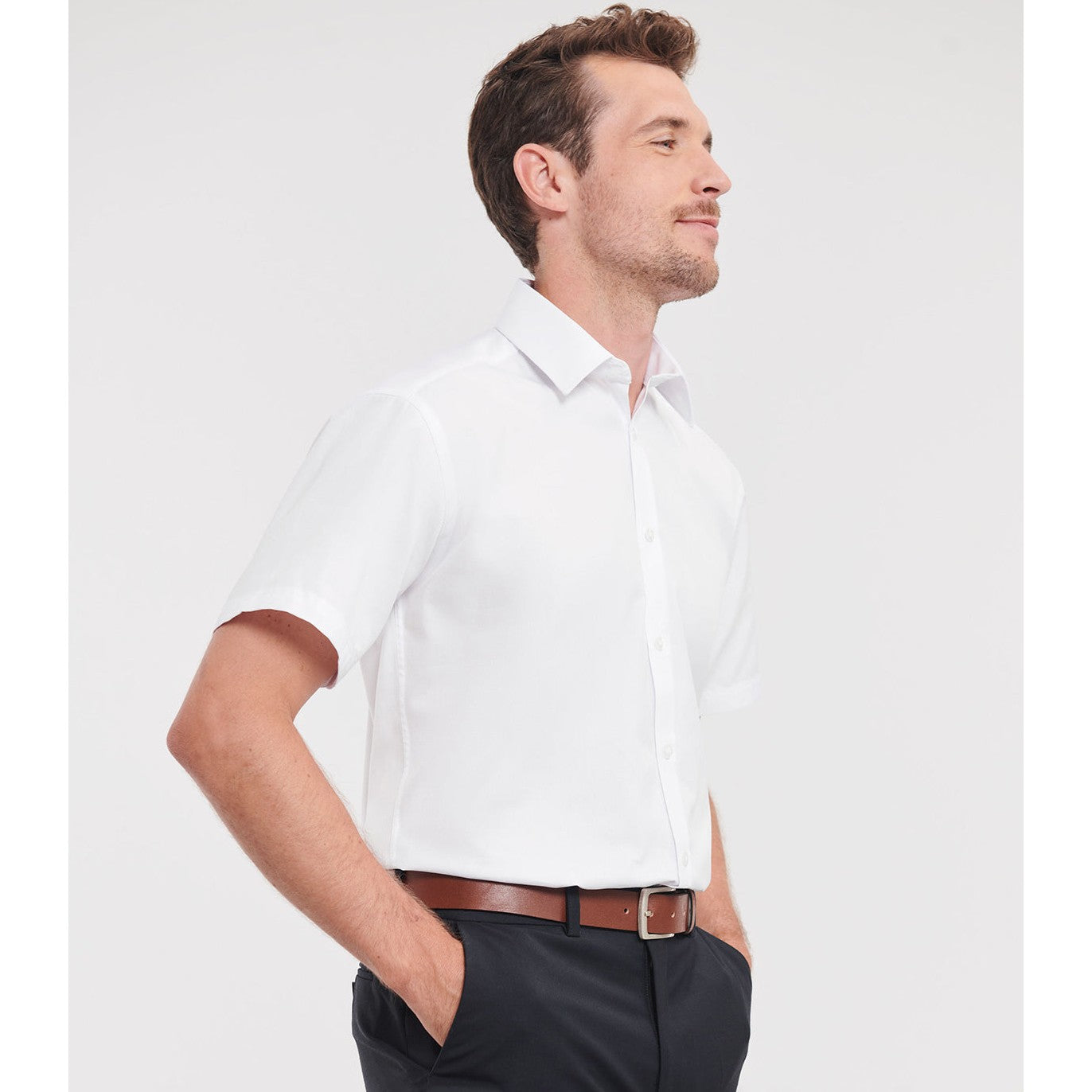 Russell Collection Short Sleeve Herringbone Shirt Easycare Tailored Fit