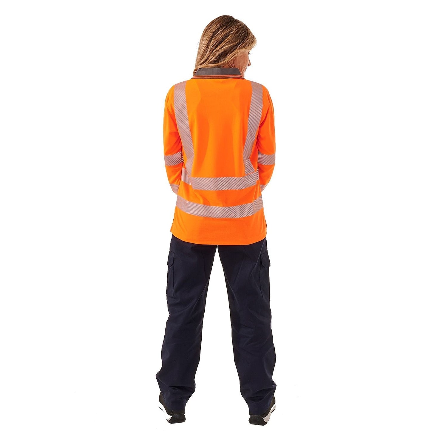 Supertouch Ladies Hi Vis Orange Jaya Bird Eye Long Sleeve Polo UPF 40+