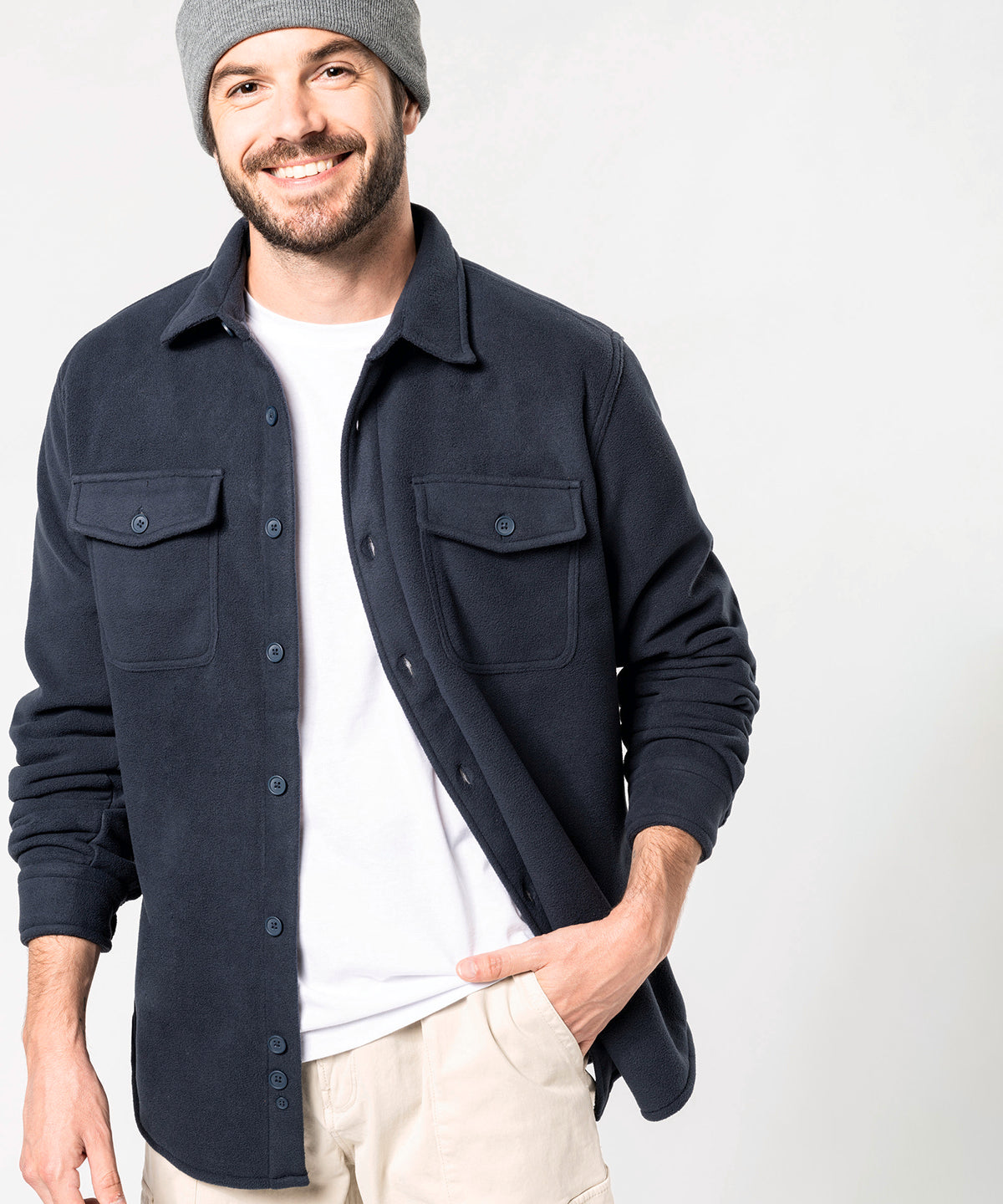 Kariban Sherpa-Lined Fleece Overshirt Soft Warm Microfleece 2 Chest Pockets
