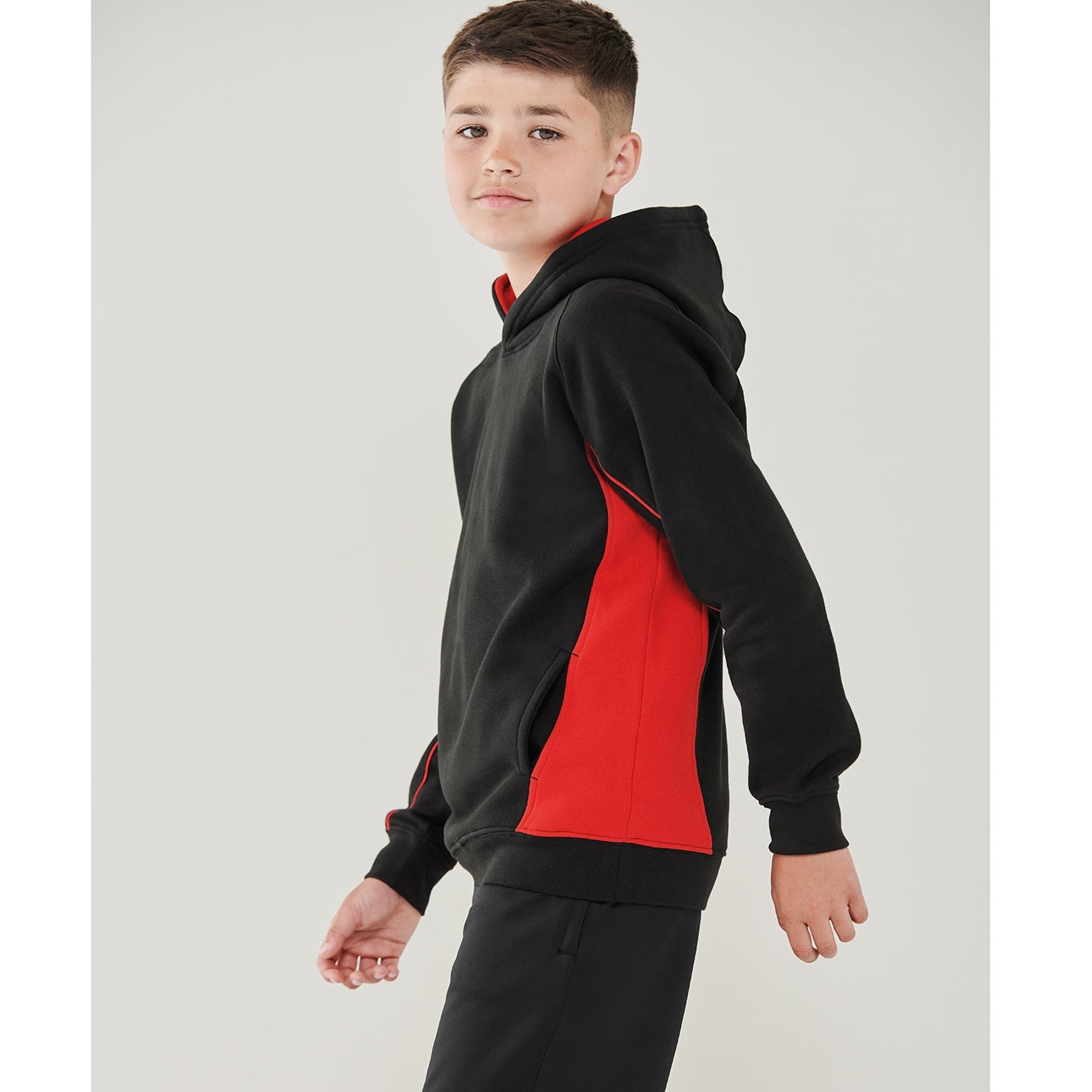 Finden & Hales Kids Pullover Hoodie Contrast Sleeves Kangaroo Pocket Sizes 5-14