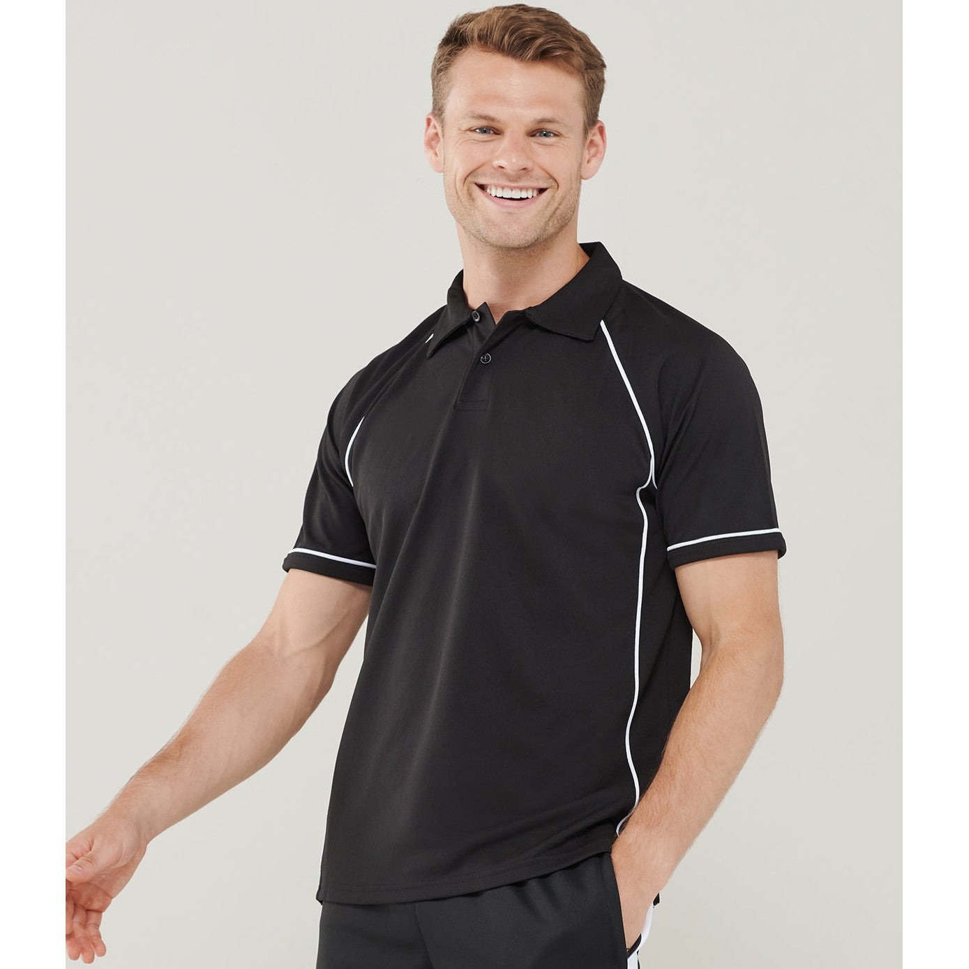 Finden & Hales Piped Performance Polo Black/White CoolPlus Fabric Sports Fit
