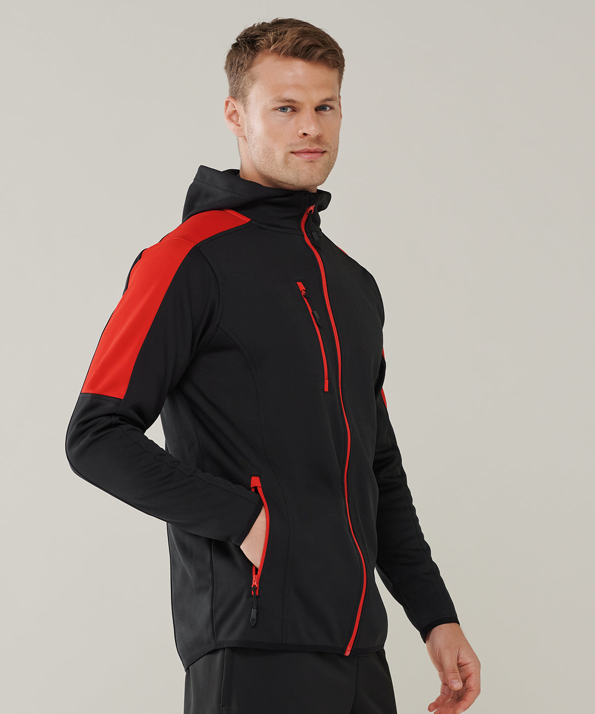 Finden & Hales Active Softshell Jacket Hooded Contrast Panels Zipped Pockets