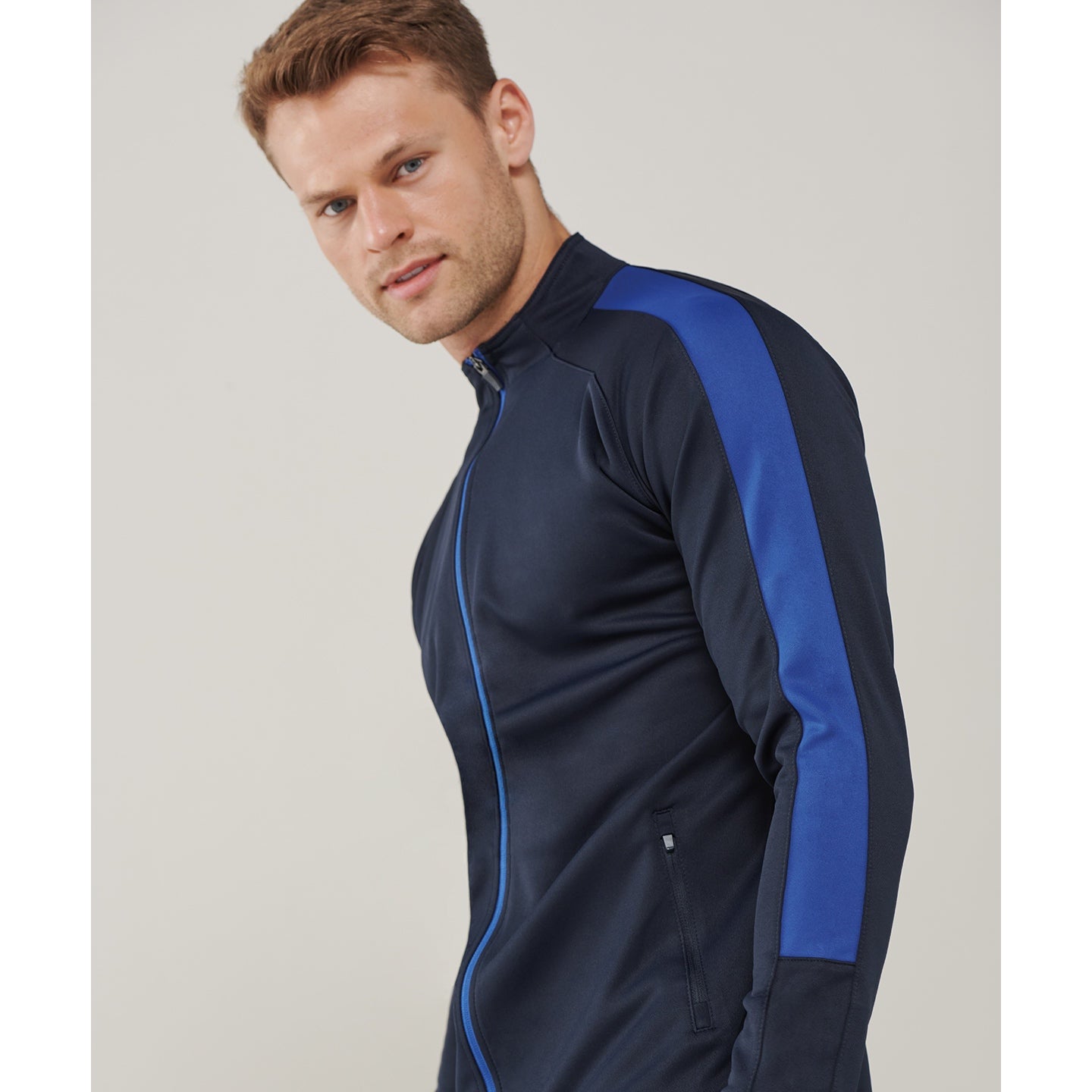Finden & Hales Knitted Tracksuit Top Slim Fit Contrast Panels Zip Pockets
