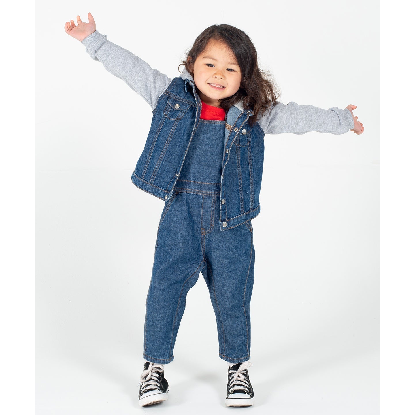 Larkwood Kids Denim Jacket with Fleece Hood and Sleeves, YKK Popper Fastening