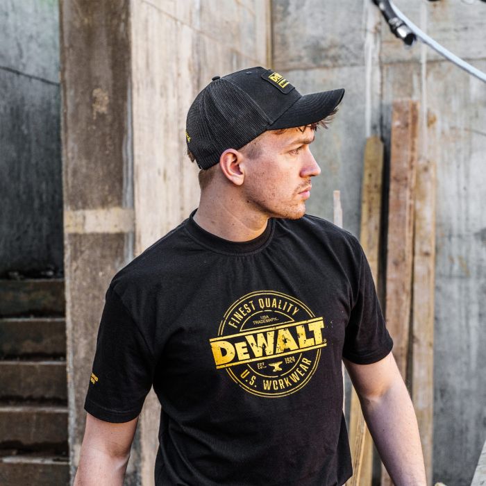 DeWalt Oakdale Baseball Cap Adjustable Mesh Back Curved Visor Black Yellow Logo