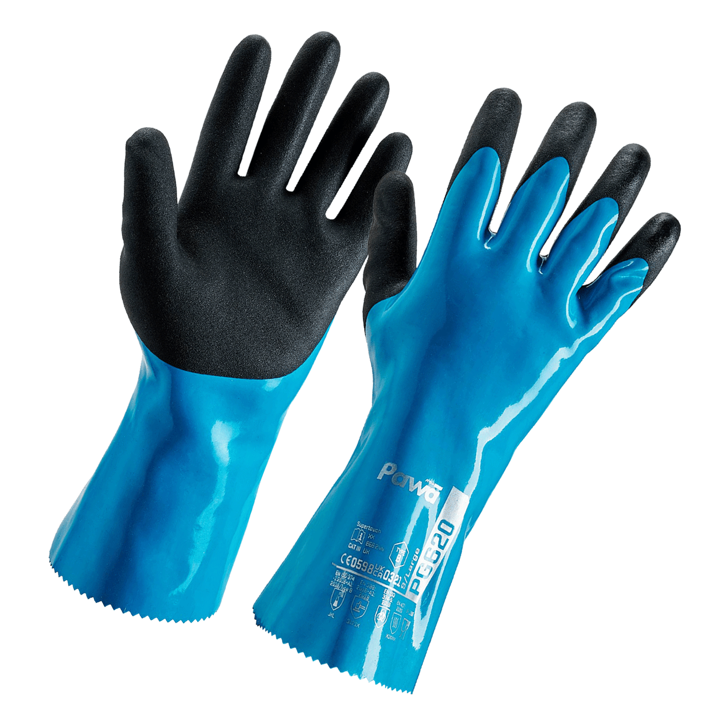 Pawa PG620 Type B Chemical Resistant Gauntlet Gloves with Nitrile Grip 12 Pairs