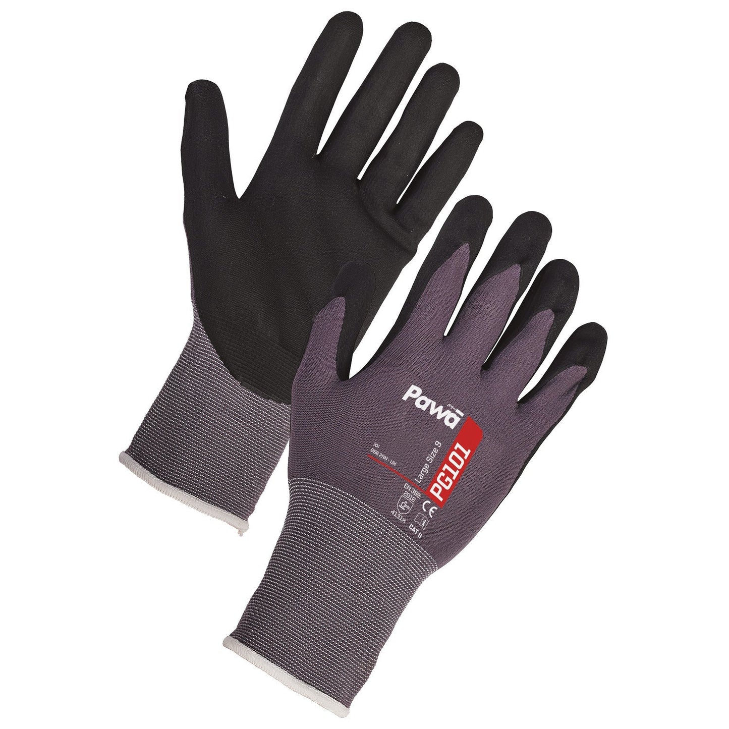 Pawa PG101 Breathable Gloves 15 Gauge Nitrile Coating Anti-Fatigue Grey/Black