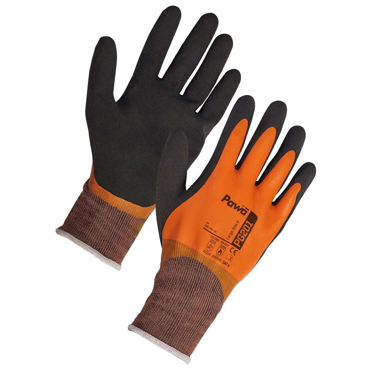 Pawa PG201 Water Resistant Gloves with Grip Seamless Liner Orange/Black
