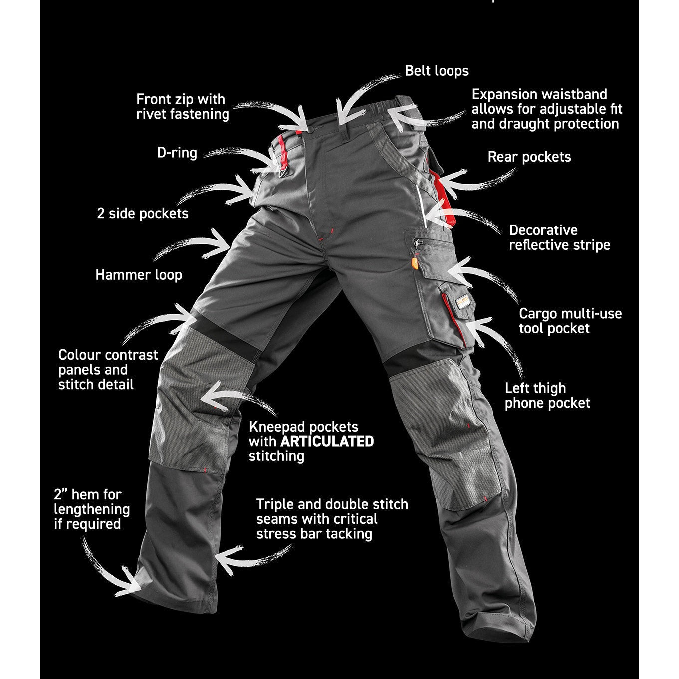 Result Workguard Technical Trousers with Elastic Waistband and Knee Pad Pockets