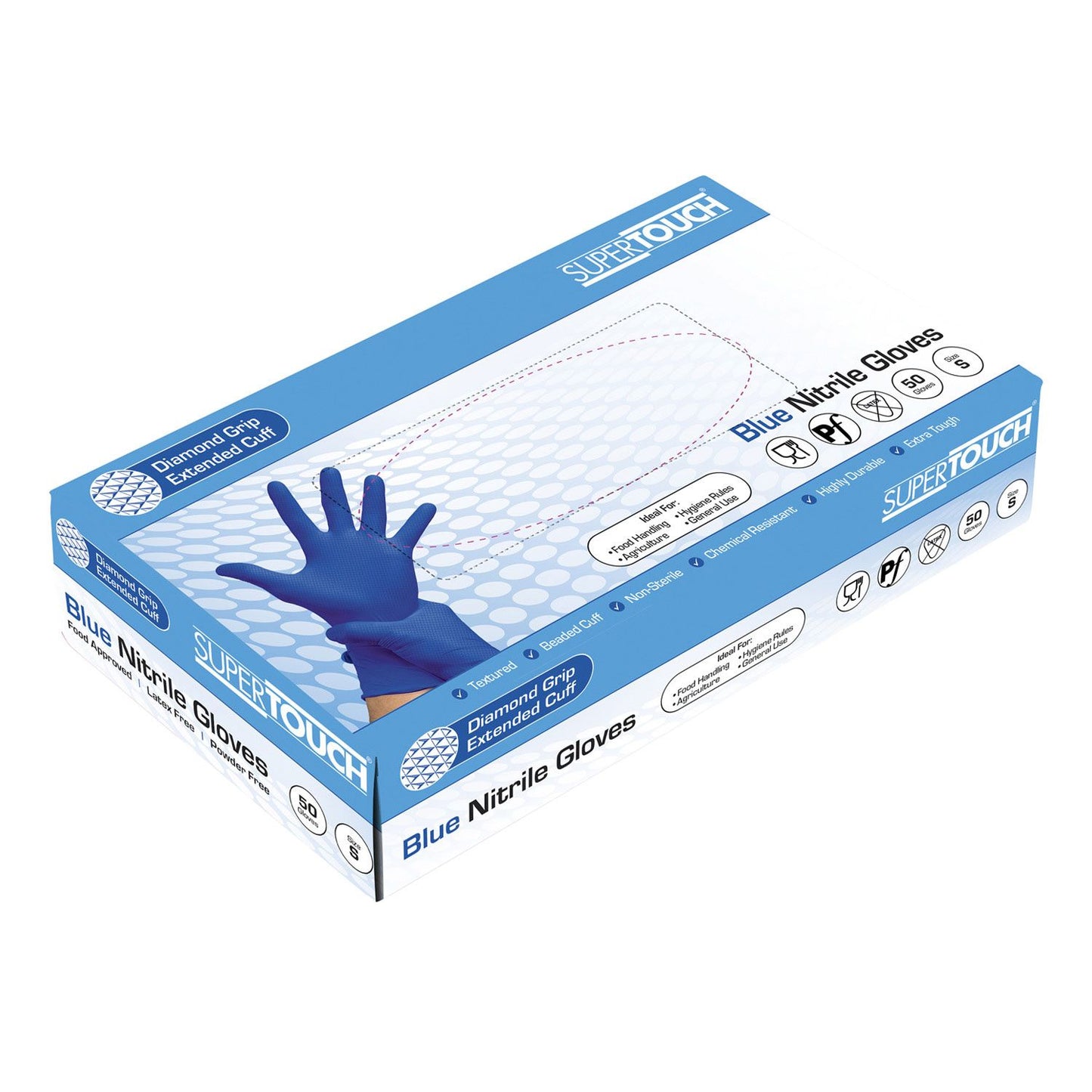 Supertouch Diamond Grip Nitrile Gloves 50 Pack Extended Cuff Excellent Grip