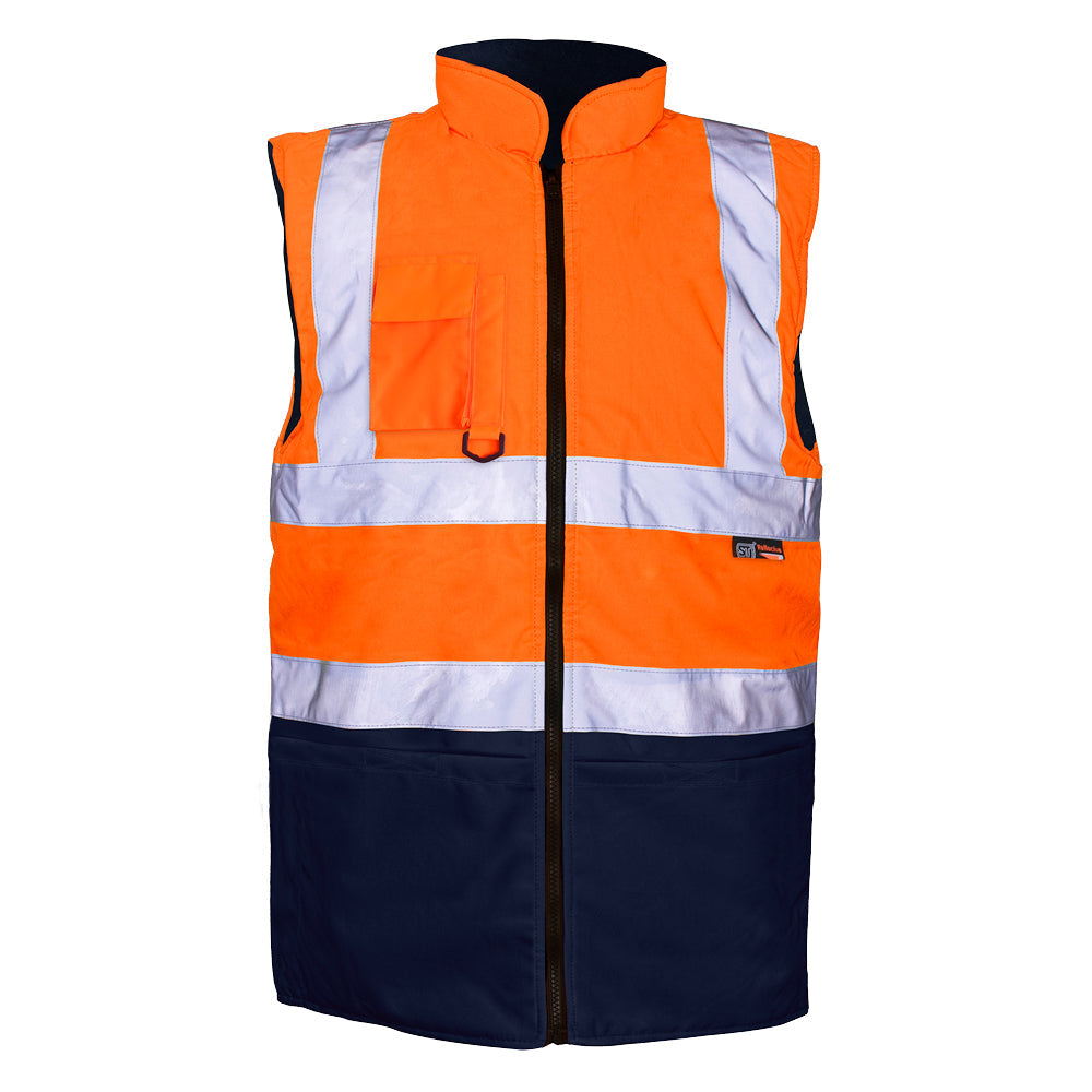 Supertouch Hi Vis Orange Navy 2 Tone Reversible Fleece Lined Bodywarmer
