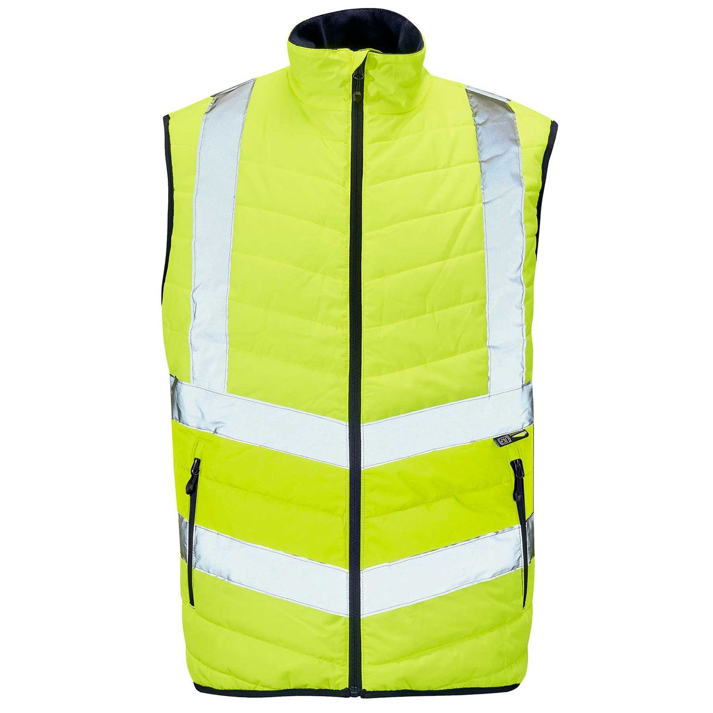 Supertouch Hi Vis Yellow Puffer Bodywarmer Lightweight Quilted Safety Vest