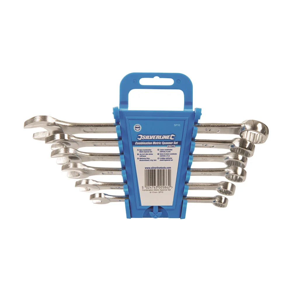 Silverline 6 Piece Combination Spanner Set 8-17mm Chrome Vanadium Steel