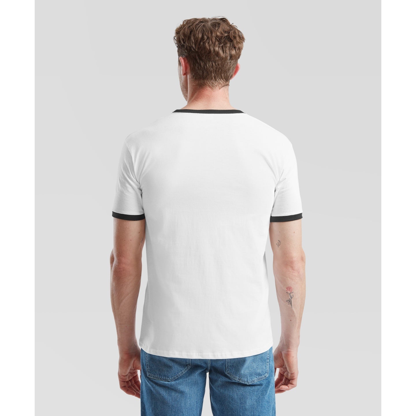 Fruit Of The Loom Ringer T Shirt Contrast Neck 100% Cotton Retail Fit S-3XL