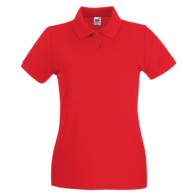 Fruit Of The Loom Women's Premium Polo Shirt Red Feminine Fit Side Vents