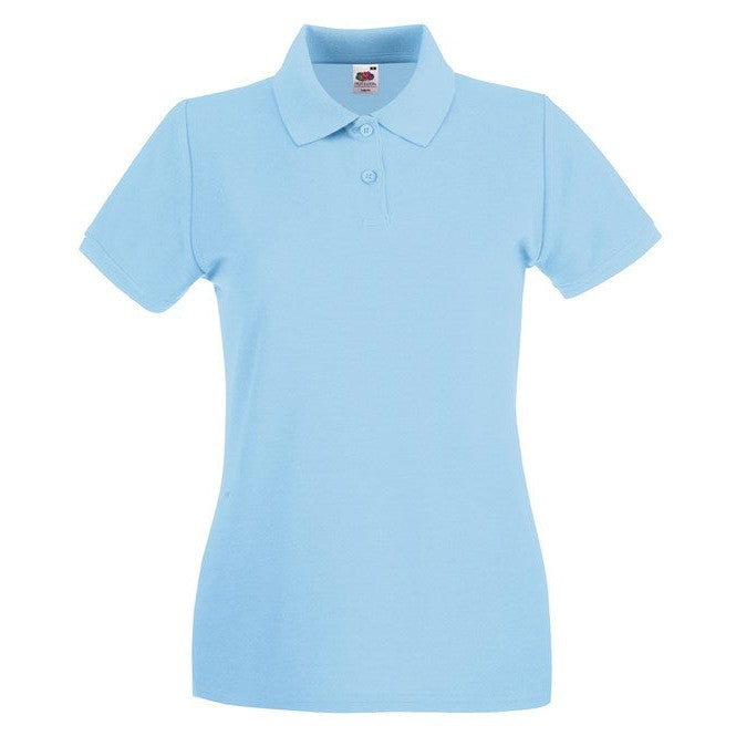 Fruit Of The Loom Women's Premium Polo Sky Blue Feminine Fit 100% Cotton