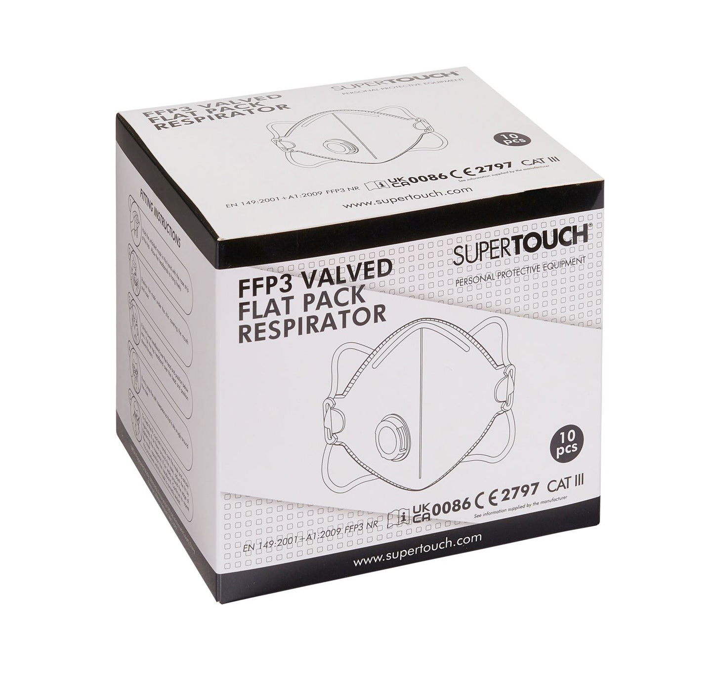 Supertouch FFP3 Valved Flat Pack Respirator + Adjustable Nose Bridge - 10 Pack