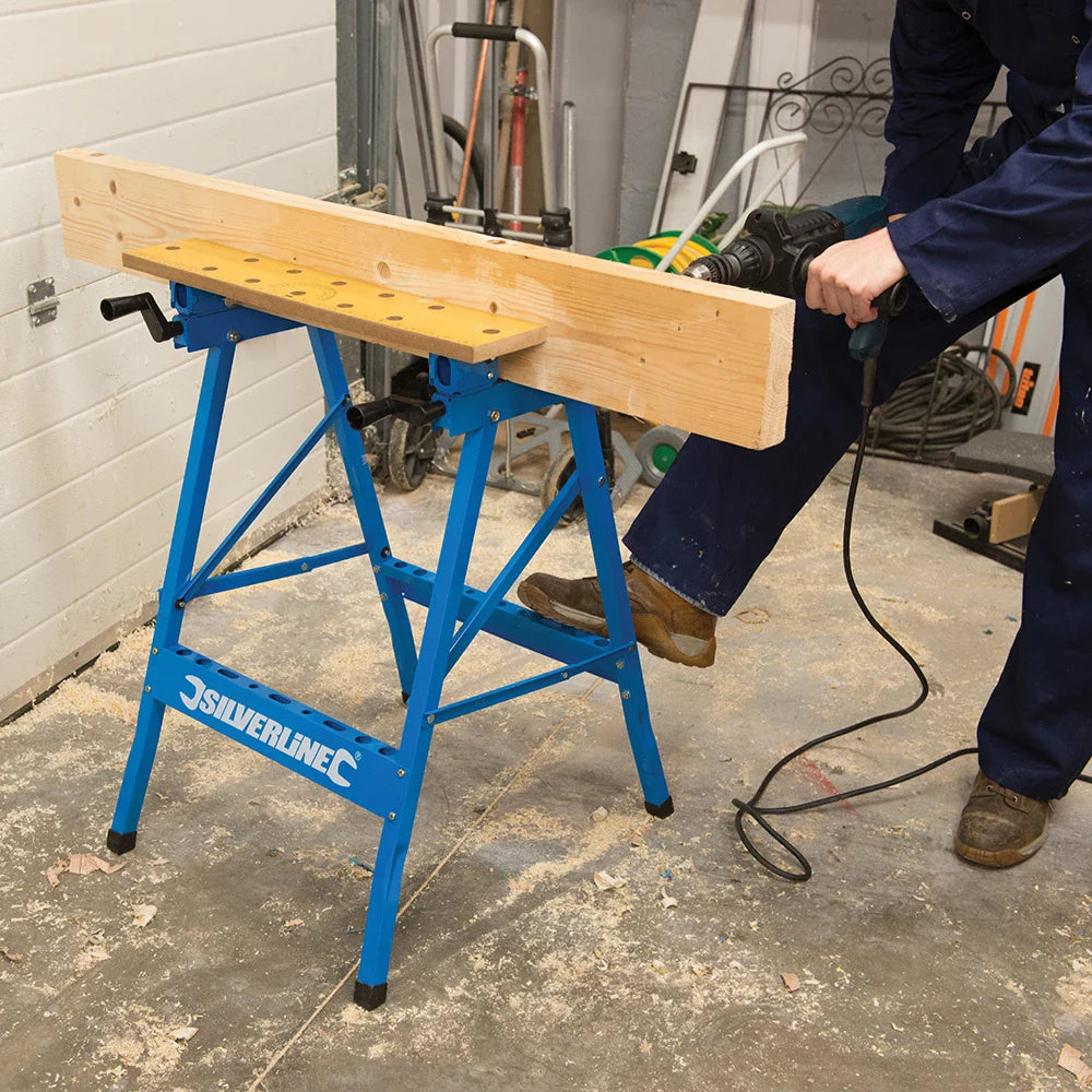 Silverline Heavy Duty Flip-Top Workbench Adjustable Steel Frame Max Load 150kg